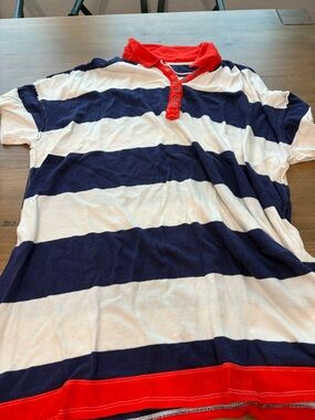 Free people Short-Sleeve Polo Shirt - Navy & White Stripes with Red Trim